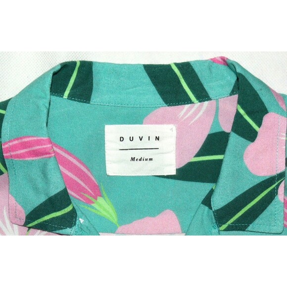 Duvin Camp Shirt Mens Medium Green Pink Floral Hawaiian Rayon Casual Button Up - Picture 6 of 7